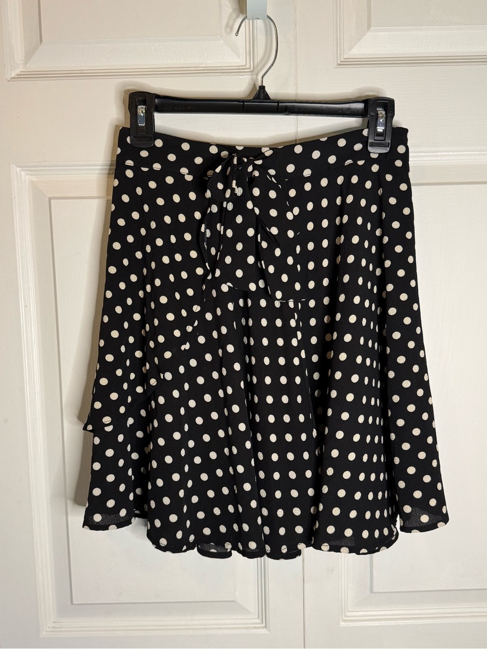 Blue Rain Black & White Polka Dot Tie-Front Skater Skirt